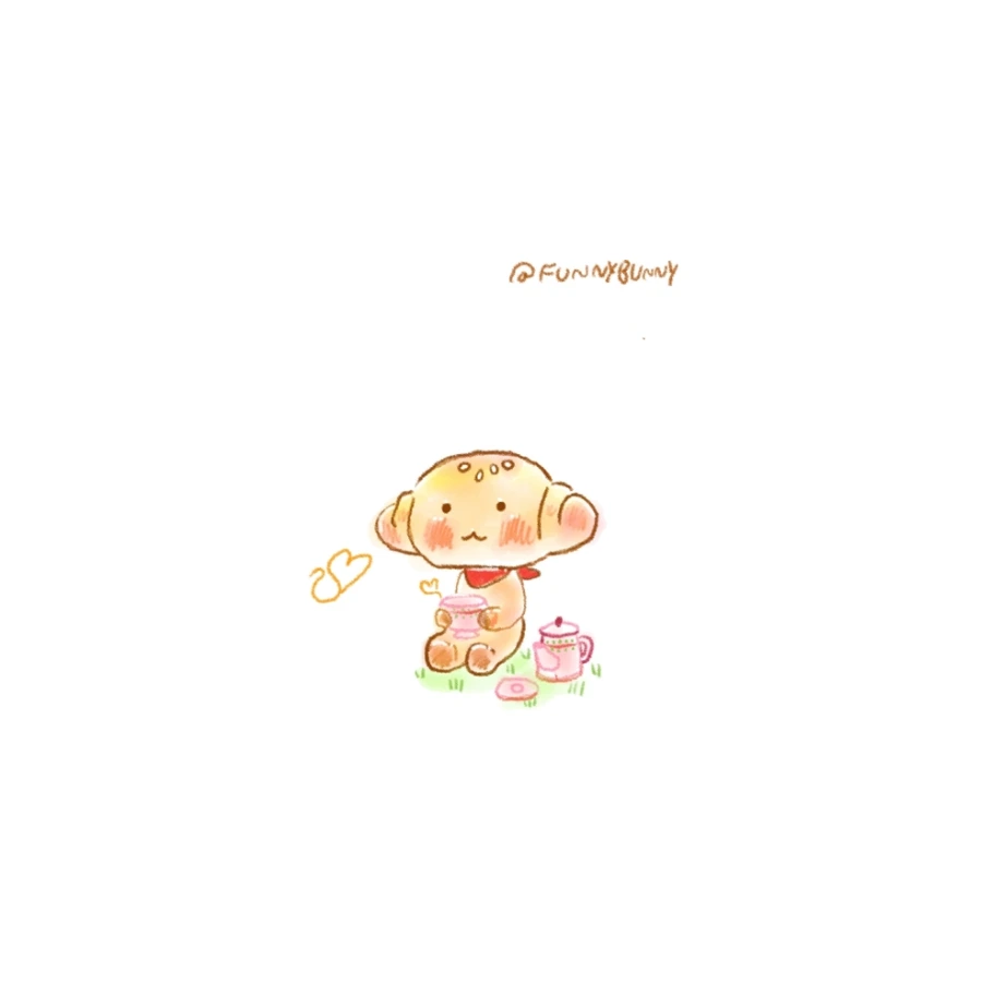 Cute little croissant character illustration by FunnyBunny