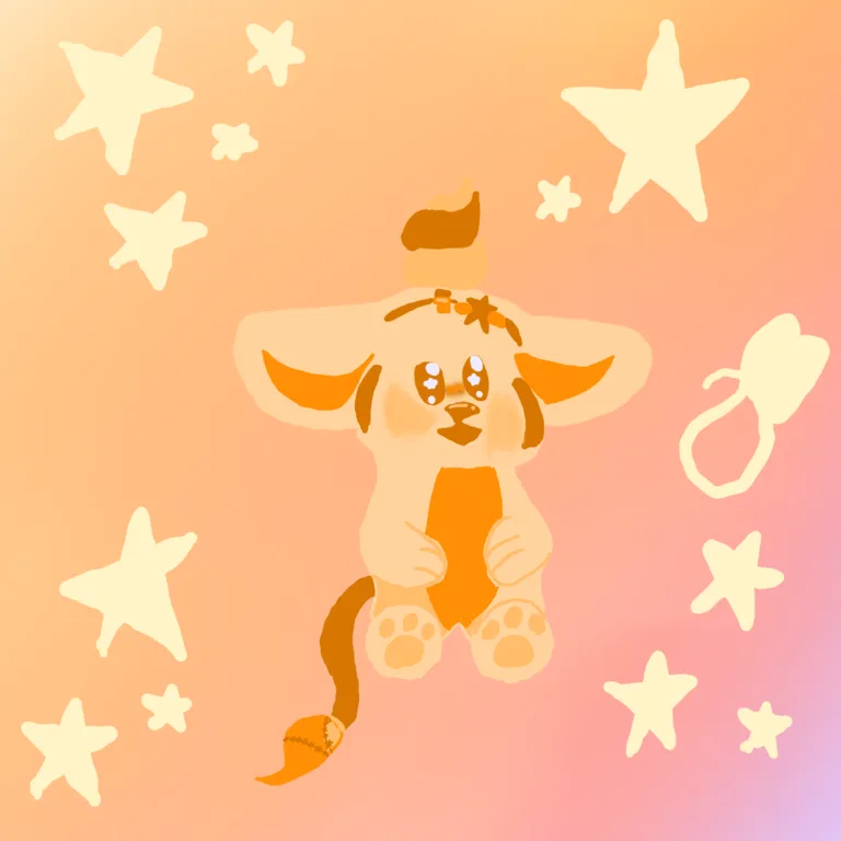 Soft orange character surrounded by cream-colored stars